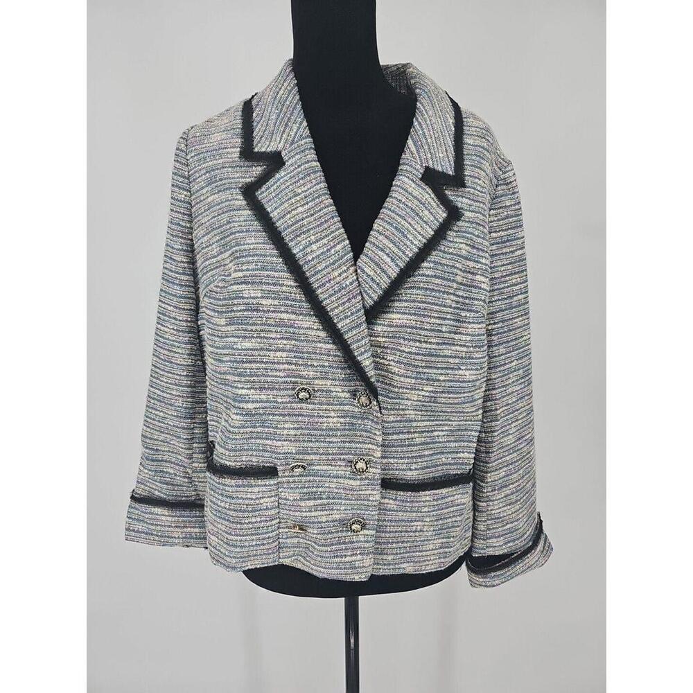 Anthropologie Coquille Metallic Blazer‎ 10 Tweed Striped Double Breasted